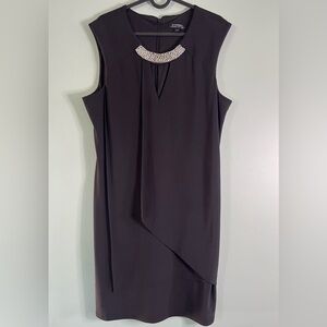 Le Chateau Asymmetrical Black Dress with Embellished Neckline